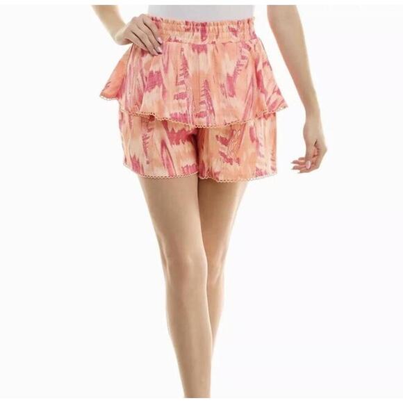 NICOLE MILLER Shorts Womens Size M Amber Double Tiered Pull On Skort Apricot New - Picture 1 of 7